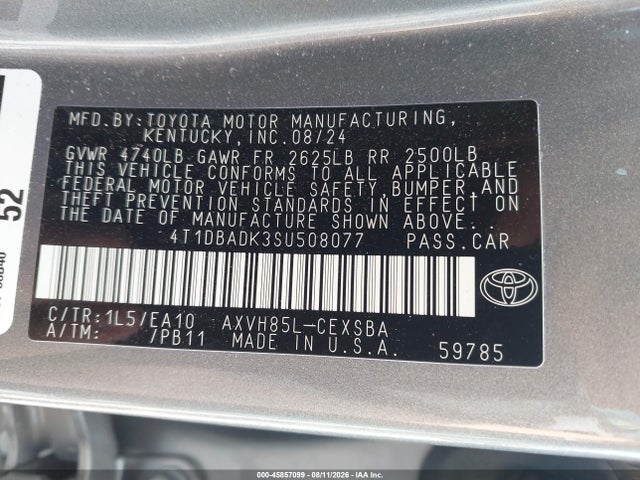 Продаж на аукціоні авто 2025 Toyota Camry Se, vin: 4T1DBADK3SU508077, номер лоту: 45857099