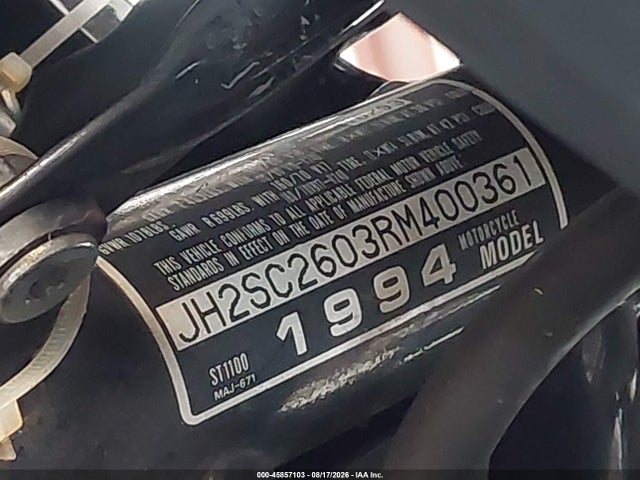 1994 Honda St1100 მანქანა იყიდება აუქციონზე, vin: JH2SC2603RM400361, აუქციონის ნომერი: 45857103