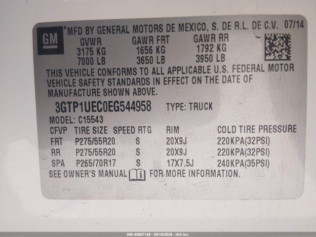 Продажа на аукционе авто 2014 Gmc Sierra 1500 Sle, vin: 3GTP1UEC0EG544958, номер лота: 45857149