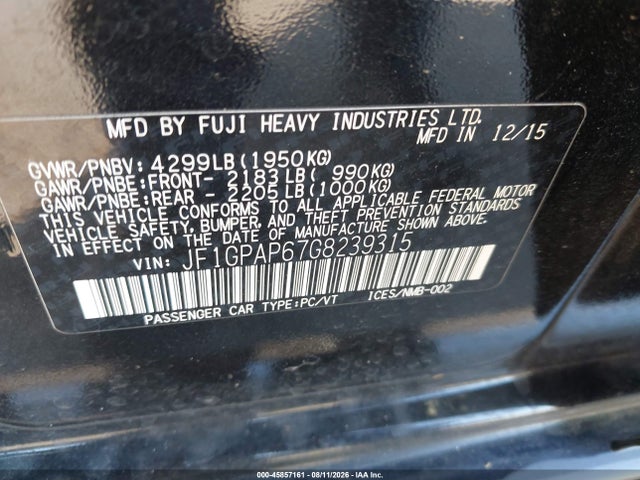 Продаж на аукціоні авто 2016 Subaru Impreza 2.0i Sport Premium, vin: JF1GPAP67G8239315, номер лоту: 45857161