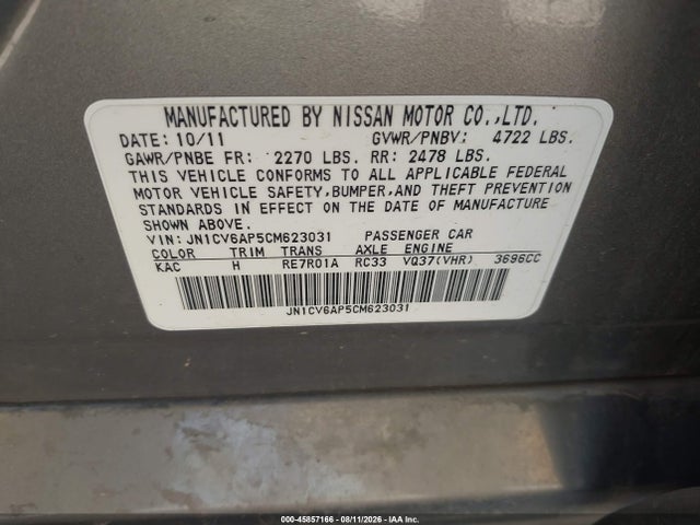 45857166 :رقم المزاد ، JN1CV6AP5CM623031 vin ، 2012 Infiniti G37 Journey مزاد بيع