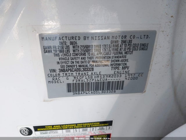 Продаж на аукціоні авто 2025 Nissan Kicks Sv Fwd, vin: 3N8AP6CA0SL303328, номер лоту: 45857169