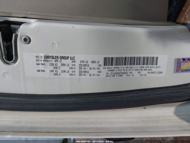 45857187 :رقم المزاد ، 2C4JDGAG6CR308393 vin ، 2012 Ram Cargo C/v مزاد بيع