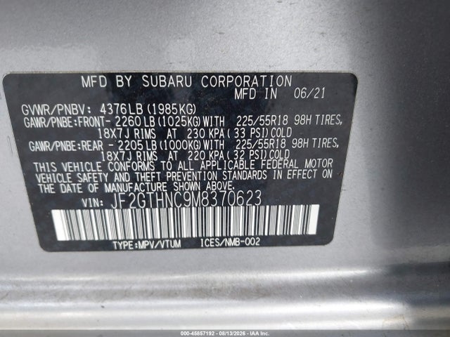 Продажа на аукционе авто 2021 Subaru Crosstrek Limited, vin: JF2GTHNC9M8370623, номер лота: 45857192