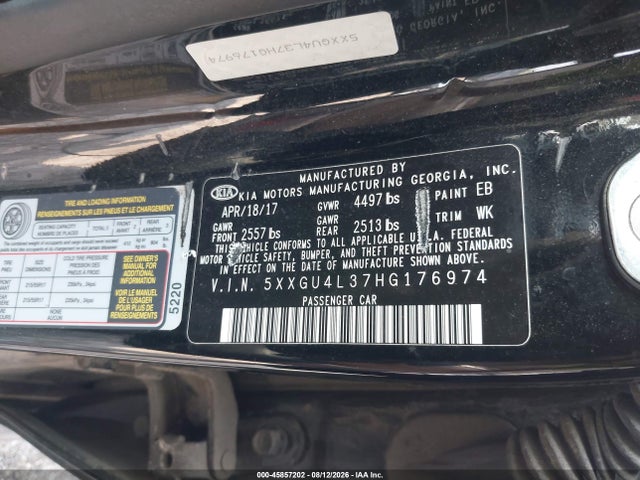 Aukcja sprzedaży 2017 Kia Optima Ex, vin: 5XXGU4L37HG176974, numer aukcji: 45857202