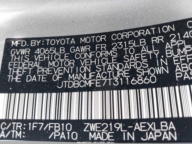 JTDBCMFE7T3116860 Toyota Corolla Hybrid Hybrid Le