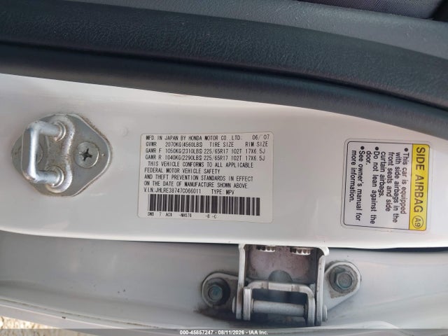 2007 Honda Cr-v Ex-l მანქანა იყიდება აუქციონზე, vin: JHLRE38747C066011, აუქციონის ნომერი: 45857247