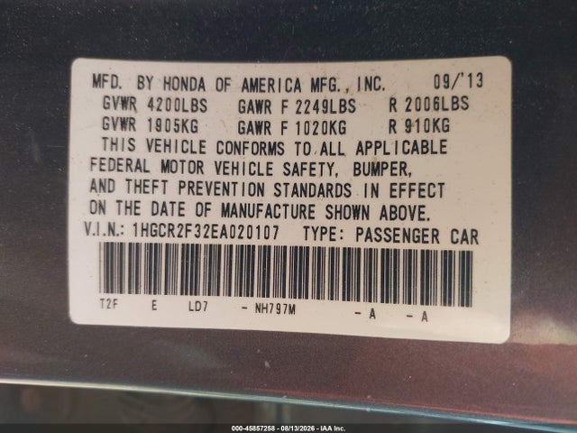 1HGCR2F32EA020107 Honda ACCORD LX