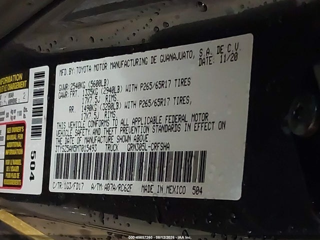 2021 Toyota Tacoma მანქანა იყიდება აუქციონზე, vin: 3TYSZ5AN5MT015493, აუქციონის ნომერი: 45857260