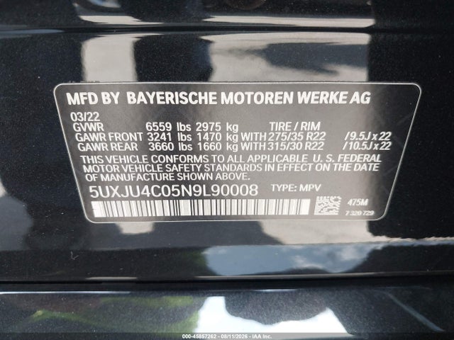 Продаж на аукціоні авто 2022 Bmw X5 M50i, vin: 5UXJU4C05N9L90008, номер лоту: 45857262