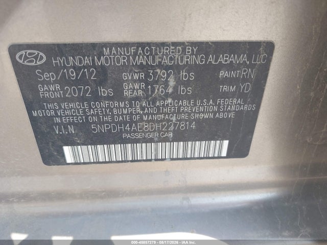 Продажа на аукционе авто 2013 Hyundai Elantra Gls, vin: 5NPDH4AE8DH227814, номер лота: 45857279