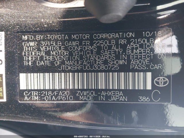 Toyota Prius Two 2018 JTDKBRFU0J3080725 Image 9