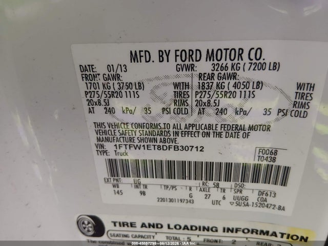Продажа на аукционе авто 2013 Ford F-150 Platinum, vin: 1FTFW1ET8DFB30712, номер лота: 45857295