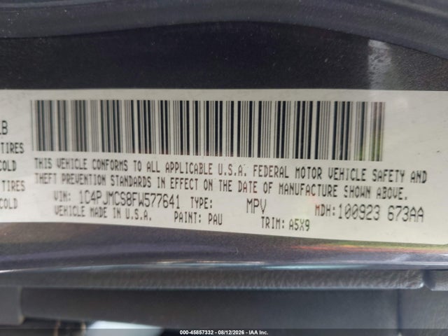 45857332 :رقم المزاد ، 1C4PJMCS8FW577641 vin ، 2015 Jeep Cherokee Latitude مزاد بيع