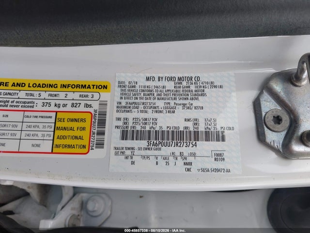 3FA6P0UU7JR273754 Ford Fusion Hybrid S