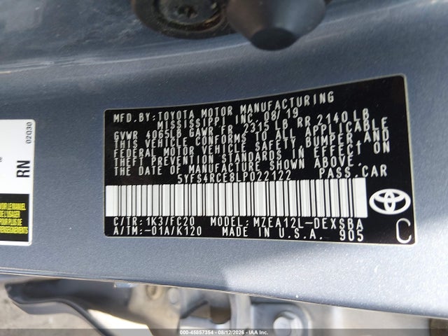 2020 Toyota Corolla Se მანქანა იყიდება აუქციონზე, vin: 5YFS4RCE8LP022122, აუქციონის ნომერი: 45857354