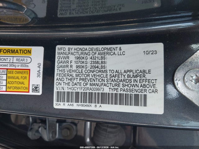 Продаж на аукціоні авто 2024 Honda Accord Lx, vin: 1HGCY1F20RA009973, номер лоту: 45857359