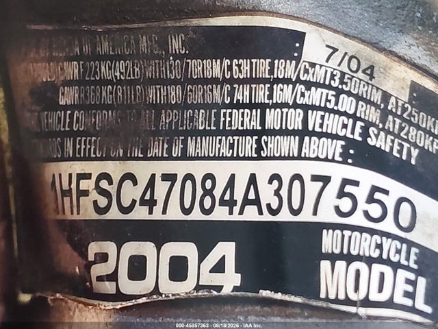 Продаж на аукціоні авто 2004 Honda Gl1800, vin: 1HFSC47084A307550, номер лоту: 45857363
