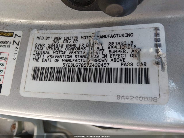 Продаж на аукціоні авто 2007 Pontiac Vibe, vin: 5Y2SL67857Z432457, номер лоту: 45857370