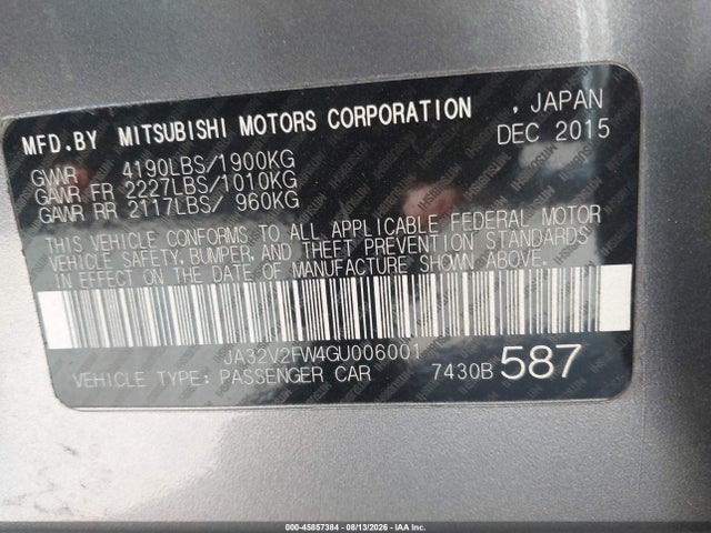 Mitsubishi Lancer Es/se/sel 2016 JA32V2FW4GU006001 Image 9