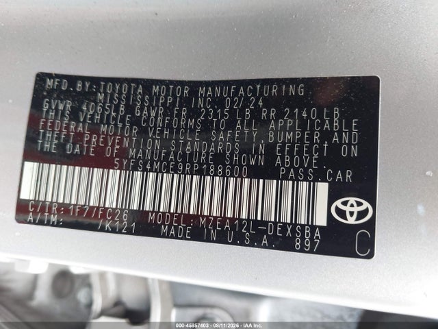 Toyota COROLLA SE 2024 5YFS4MCE9RP188600 Image 9
