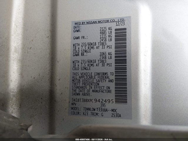 5N1BT3BBXPC942495 Nissan Rogue Sv Intelligent Awd
