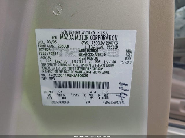 Aukcja sprzedaży 2005 Mazda Tribute S, vin: 4F2CZ04195KM60825, numer aukcji: 45857408