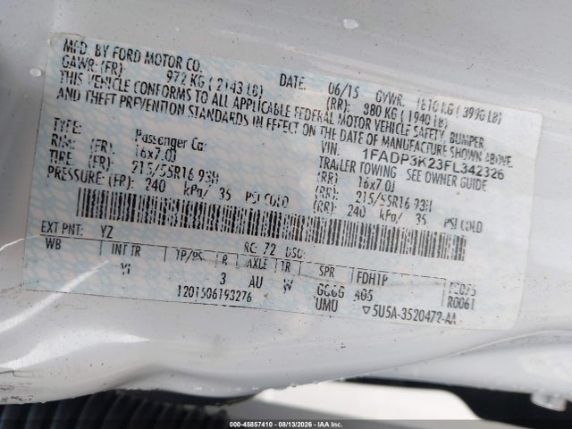 Ford FOCUS SE 2015 1FADP3K23FL342326 Image 9