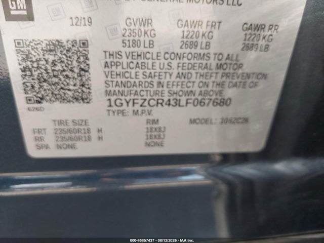 2020 Cadillac Xt4 Fwd Premium Luxury მანქანა იყიდება აუქციონზე, vin: 1GYFZCR43LF067680, აუქციონის ნომერი: 45857437