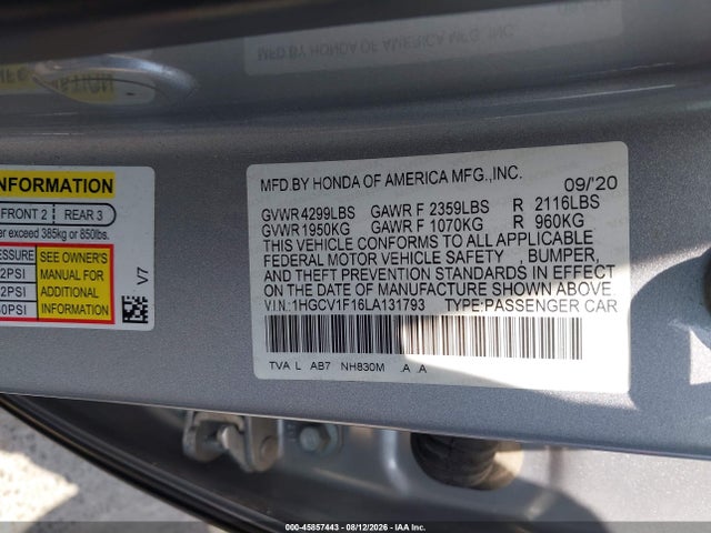 1HGCV1F16LA131793 Honda ACCORD LX