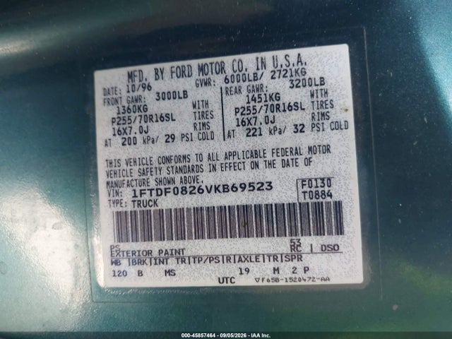 Aukcja sprzedaży 1997 Ford F-150 Xl/xlt, vin: 1FTDF0826VKB69523, numer aukcji: 45857464
