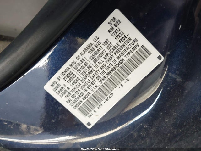 Aukcja sprzedaży 2008 Honda Odyssey Touring, vin: 5FNRL38958B054538, numer aukcji: 45857478