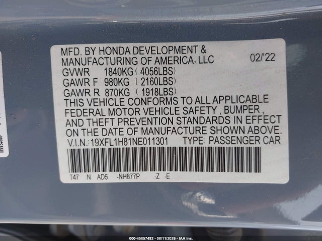 19XFL1H81NE011301 Honda Civic Sport Touring