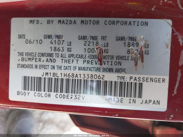 45857564 :رقم المزاد ، JM1BL1H68A1338062 vin ، 2010 Mazda Mazda3 S Sport مزاد بيع
