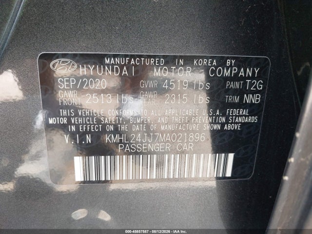2021 Hyundai Sonata Blue მანქანა იყიდება აუქციონზე, vin: KMHL24JJ7MA021896, აუქციონის ნომერი: 45857587