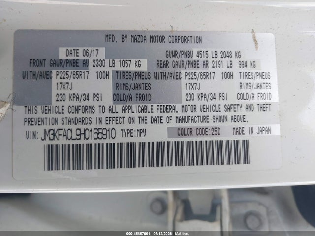 Продажа на аукционе авто 2017 Mazda Cx-5 Touring, vin: JM3KFACL9H0165910, номер лота: 45857601