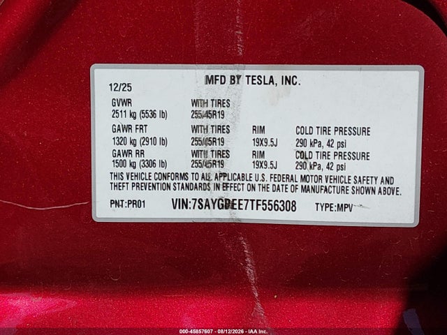7SAYGDEE7TF556308 Tesla Model Y All-wheel Drive/long Range Launch Series/premium All-wheel Drive