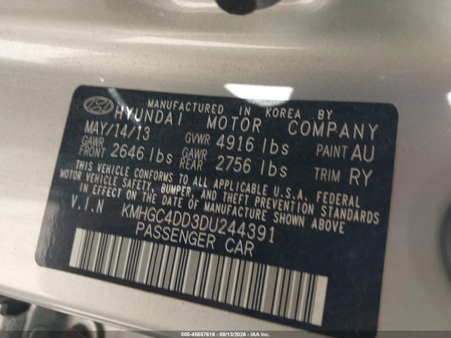 2013 Hyundai Genesis 3.8 მანქანა იყიდება აუქციონზე, vin: KMHGC4DD3DU244391, აუქციონის ნომერი: 45857616