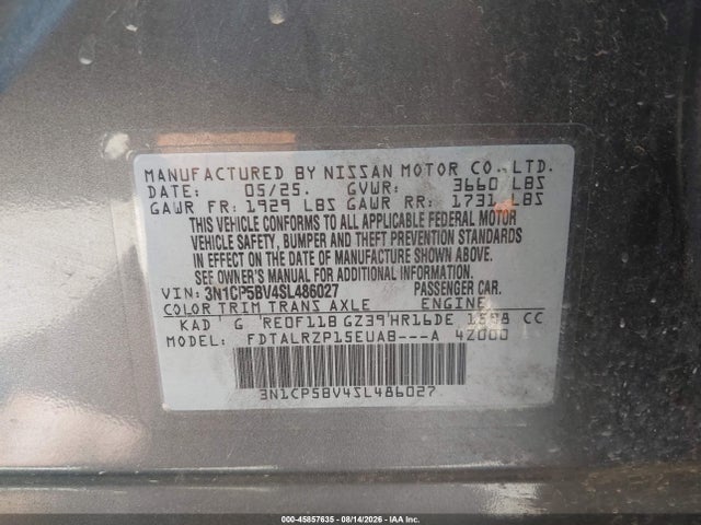 Продаж на аукціоні авто 2025 Nissan Kicks Play S, vin: 3N1CP5BV4SL486027, номер лоту: 45857635