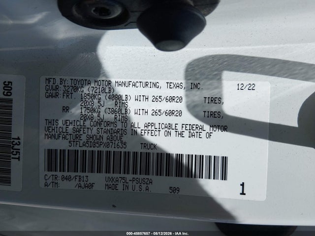 45857657 :رقم المزاد ، 5TFLA5DB5PX071635 vin ، 2023 Toyota Tundra Sr5 مزاد بيع