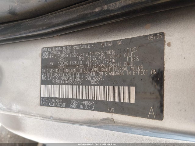 Aukcja sprzedaży 2006 Toyota Tundra Sr5 V8, vin: 5TBDT441X6S506775, numer aukcji: 45857697