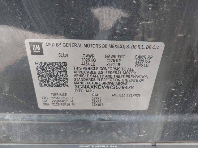 Chevrolet EQUINOX LT 2019 3GNAXKEV4KS579478 Image 9