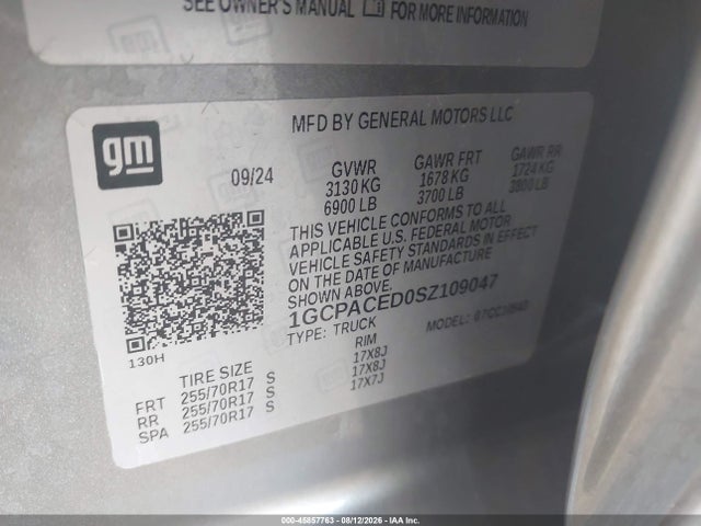 45857763 :رقم المزاد ، 1GCPACED0SZ109047 vin ، 2025 Chevrolet Silverado 1500 2wd  Short Bed Lt مزاد بيع