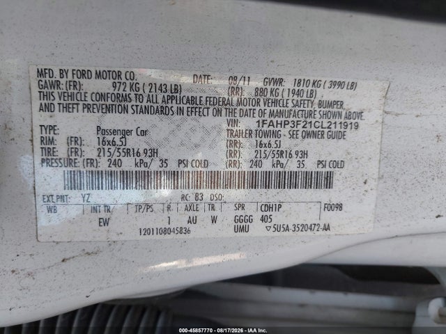 Продаж на аукціоні авто 2012 Ford Focus Se, vin: 1FAHP3F21CL211919, номер лоту: 45857770