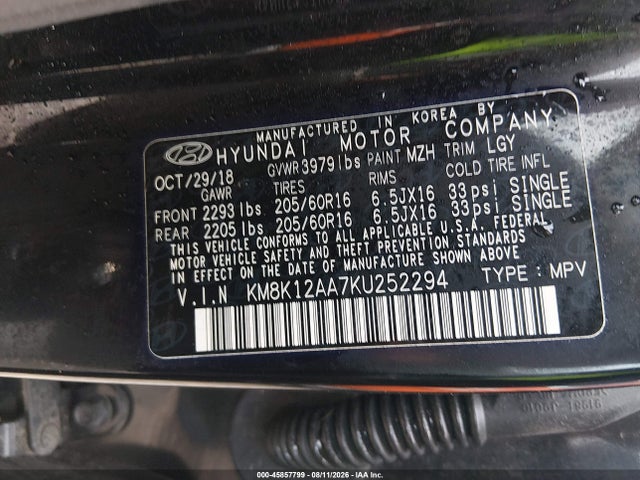 2019 Hyundai Kona Se მანქანა იყიდება აუქციონზე, vin: KM8K12AA7KU252294, აუქციონის ნომერი: 45857799