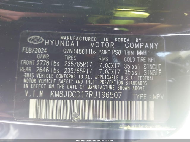 Продаж на аукціоні авто 2024 Hyundai Tucson Hybrid Blue, vin: KM8JBCD17RU196507, номер лоту: 45857840