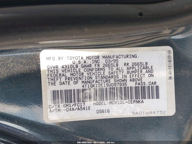 1995 Toyota Camry Le მანქანა იყიდება აუქციონზე, vin: 4T1GK12E1SU097935, აუქციონის ნომერი: 45857844