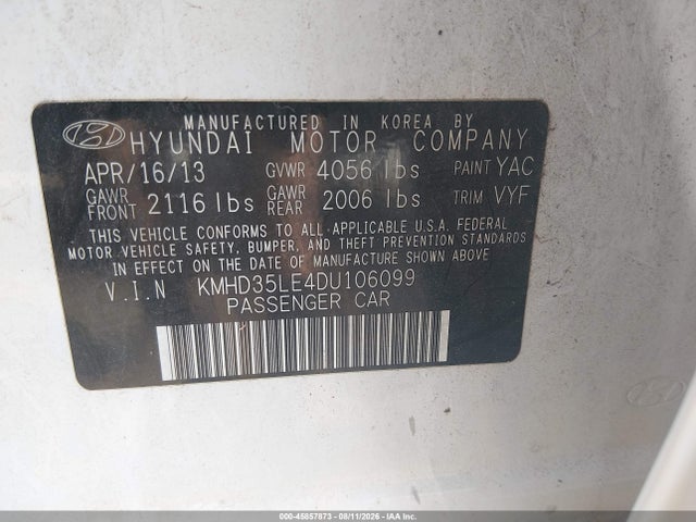 45857873 :رقم المزاد ، KMHD35LE4DU106099 vin ، 2013 Hyundai Elantra Gt مزاد بيع
