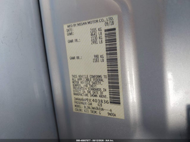 Nissan Maxima 3.5 Sv 2018 1N4AA6AP9JC403836 Image 9