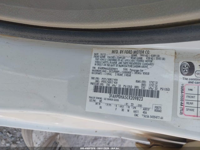 Продажа на аукционе авто 2012 Ford Fusion Se, vin: 3FAHP0HA5CR209823, номер лота: 45857916